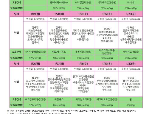 1월 친환경급식 식단표