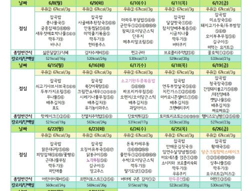 2026년 6월 유치원 급식 식단표